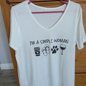 White Graphic Tee with Fun Print. NWOT ☕🍷🩴🐾